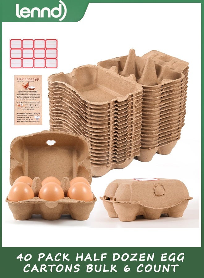 LENND 40 Pack Half Dozen Egg Cartons Bulk 6 Count, Empty Natural Paper Pulp Egg Cartons Reusable, Strong Sturdy Design Made from Natural Cardboard. - Image 1